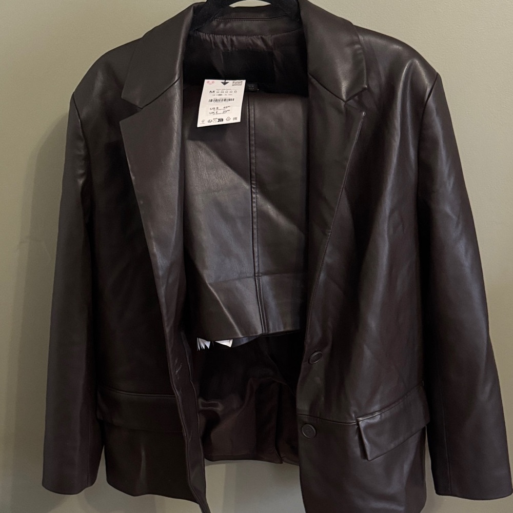 Brown Leather Blazer with matching skirt